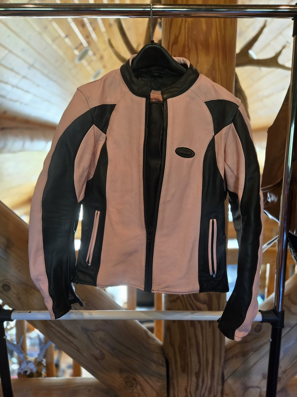 Himalaya Women's Pink and Black Motorcycle Leather Jacket - Sporty Style